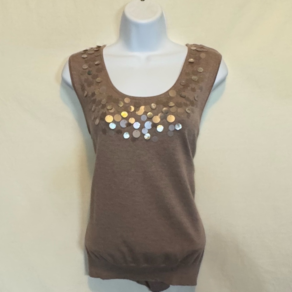 D-104 Ruby Rd. Tan Embellished Sleeveless‎ Lightweight Pullover Sweater Size L
